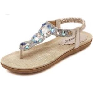 NEW Siketu Silver Multicolored Rhinestone Sandals Sz 9/40 Wedding Cocktail Party
